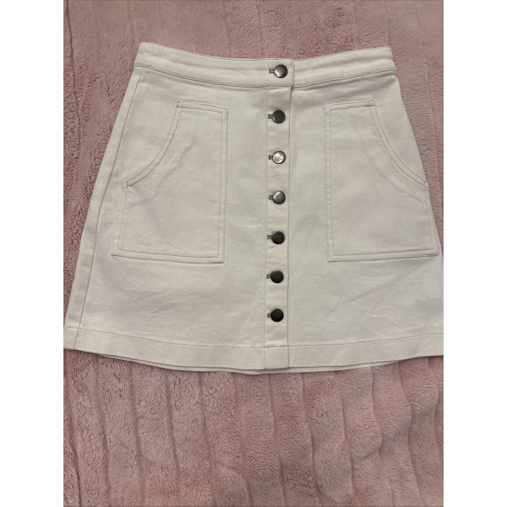 ASTR the Label Kairos Off-White Denim Button Front Mini Skirt Size XS